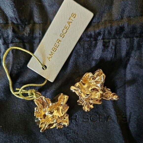 Amber Sceats Reese Earrings 24K Gold Plated Chunky Textured Stud Made in Italy - Picture 9 of 14